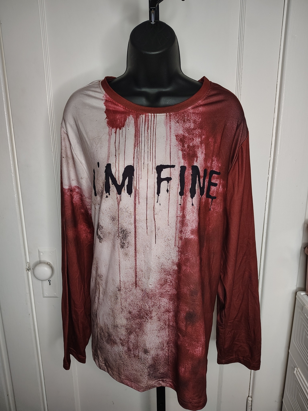 SHEIN Red & White 'I'M FINE' Graphic Long-Sleeve Tee